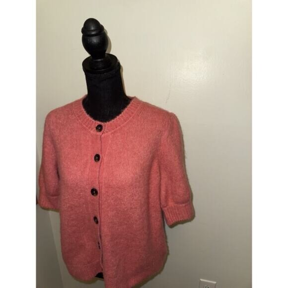Boden Women’s Pink Chunky Cardigan Puff Sleeve Sweater Alpaca Blend Size 14 - Picture 2 of 6